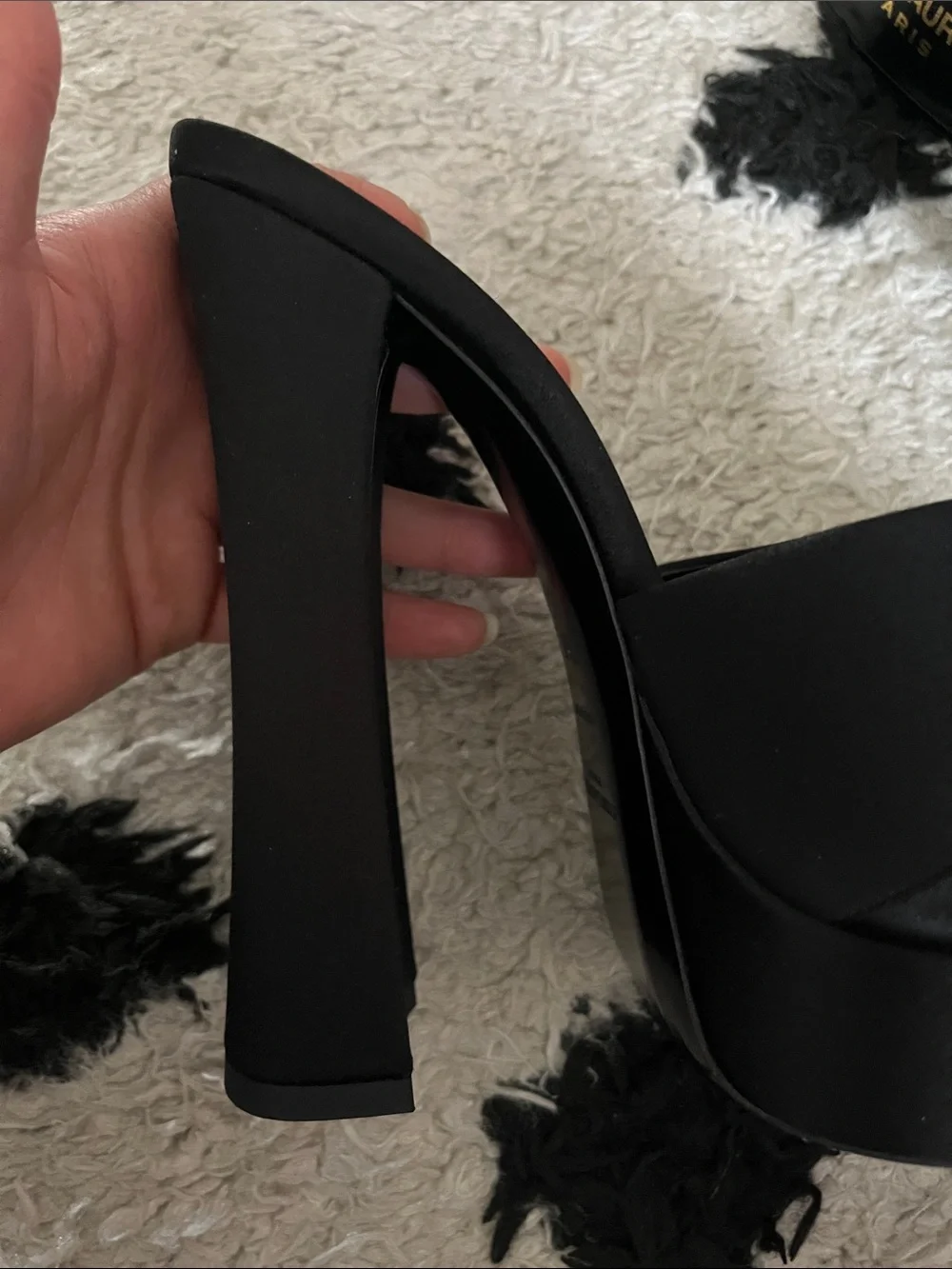 Saint Laurent size 7 Boogie 110 Black Satin Platform Mule Heels new